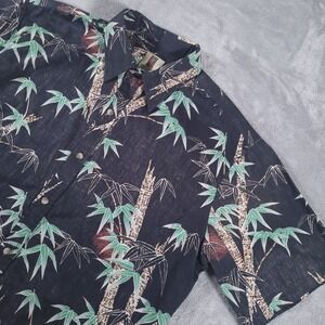 Tori Richard Shirt Mens Large Black Bamboo Print Tropical Hawaiian Reverse Weave